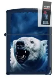 Zippo 0227 polar bear growling navy RARE & DISCONTINUED Lighter + FLINT PACK