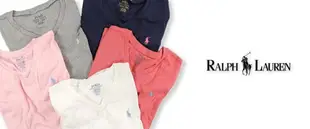 美國百分百【Ralph Lauren】V領 T恤 RL 短袖 T-shirt Polo 素面 小馬 鮭莓紅 女XS S號 青年版 I398