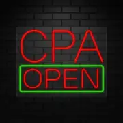CPA Open Neon Sign for Retail Displays | LED Flex Neon | 31"W x 24"H x 1"D