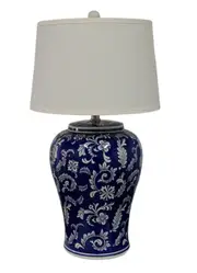 Blossom Ceramic Table Lamp Blue White Desk Bedside Reading Light 40x68cm