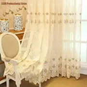 Nordic Curtains Room Luxury Embroidery Tulle Sheer Voile Golden Lace Bottom
