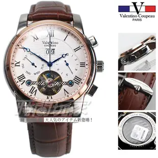 valentino coupeau 范倫鐵諾 自動上鍊機械錶 防水手錶 男錶 皮帶錶 V61369白咖 【時間玩家】