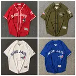 棒球球衣JERSEY歐美嘻哈棒球服藍鳥隊BLUEJAYS街舞情侶休閒短袖刺繡T恤寬鬆