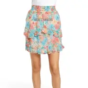 1. State Ruffled Floral Print Pull On High Rise Chiffon Mini Skirt Size L