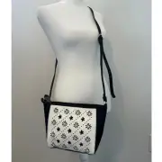 Vera Bradley Black and White Laser-cut Floral Print Crossbody Purse