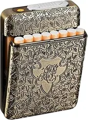 KUGUAN Cigarette Case with USB Lighter 16 pcs 84mm Regular/King Size Cigarettes Electric Rechargeable Flameless Windproof Lighters (Bronze)