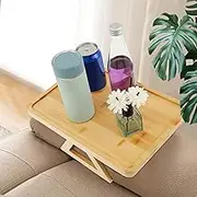 Wooden Couch Arm Table, Foldable Cup Holder Tray, Super Stable Sofa Clip-on Side Table, Removable Armrest for Eating, Cups, Drinks - Home and Office Use