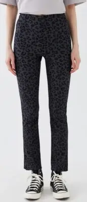 ZARA Dark Gray Pull On Pants Leggings With Black Leopard Print Size Small NEW