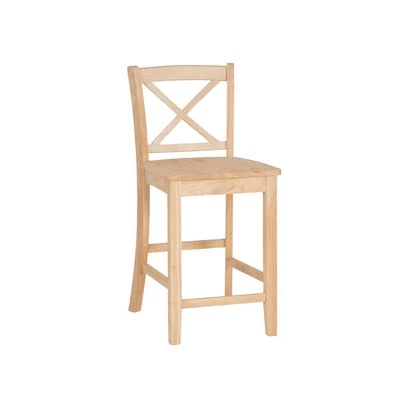 Linon Torino X-Back Counter Stool in Unfinished Solid Rubberwood