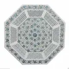 28" White Marble Marquetry Turquoise Paua Shell Inlay Filigree Coffee Table Top