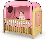 Poray Pop Up Baby Bed Tent Privacy Tent for Toddler Sleeping with 2 Zipper Doors,Breathable Mesh Windows and Portable Carry Bag