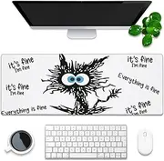 Desk Pad, It’s Fine I’m Fine Black Cat Extended Gaming Mouse Pad Large, 31.5"x11.8" Big Mouse Pad with Non-Slip Base and Stitched Edge, Long Computer Keyboard Mouse Mat for Home Office Work
