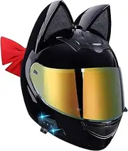 Full Face Bluetooth Cat Ear Helmet Girls Motorcycle Full Helmet DOT/ECE Approved with Removable Cat Ear Helmet Removable Liner Fit Motocross Cruiser Scooter