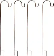 Shepherds Hook - 4pcs Iron Hook Set, Brown Hanging Stand | Decorative Tall Standing Hanging Lanterns Hooks, Flower Pot Holders, Plant Basket, House Yard Ornaments for Outdoor Gardening