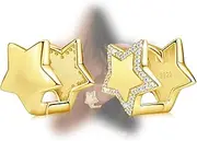 [KITEENAL] Gold Star Hoop Earrings for Teen Girls Women - Sterling Silver Double Sided Earrings Hypoallergenic Cubic Zirconia Star Earrings Double Star Loop Earrings Fashion Women's Earrings Gifts for Christmas,