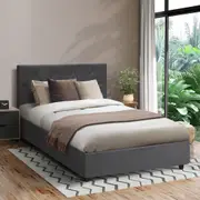 1x Oikiture Bed Frame King Single Gas Lift Storage Base Grey Velvet COTI