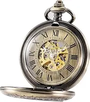 [TREEWETO] Automatic Mechanical Pocket Watch Half Hunter Case Steampunk Skeleton Dial for Men Women