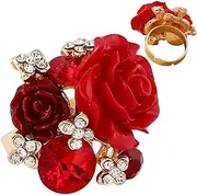 [Generic] Flower Ring - Adjustable Red Statement Ring for Women Girls | Exaggerate Flower Ring Floral Wrap Ring for Mother Wife