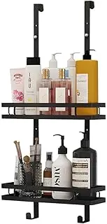 9SHOME Aluminum Over The Door Shower Caddy, 2-Tier Hanging Shower Shelves with 2 Hooks, Rustproof Aluminum Shower Basket, Door Hanging Storage Organiser Rack for Bathroom, Kitchen, No Drilling