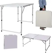 Folding Table Portable Lightweight Aluminum Folding Dining Table Height Adjustable 4 Feet Multipurpose Folding Table with Trestle for Small Apartments and Dorms.