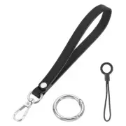 7 Inch Wristlet Strap PU Leather Silver Ring Lanyard for Clutch (Black)