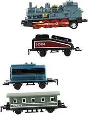 HAWILLOSCH 4Pcs Retro Steam Train Set Alloy Pull Back Model Vehicles for Safe and Wear Design Present for Boys