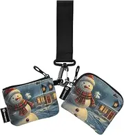 [XYMZR] Mini Zip Around Wristlet keychain Wallet Christmas Snowman House for Women Personalized Pattern Detachable Dual Pouch Wristlet Portable Wallet Phone Coin Purse, Multi-colored, One Size
