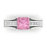 3.40 Princess Cut Pink Promise Bridal Ring Band set Sliding 14k White Gold