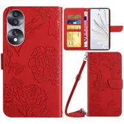 For Honor 70 5G Drop-proof Phone Case Imprinting Anti-scratch Phone Cover Wallet with Shoulder Strap