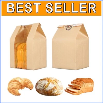 Food-Grade Large Paper Bakery Bags with Window for Sourdough & Toast - 200 Pack