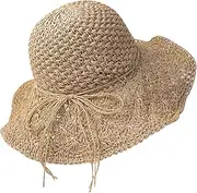 [Generic] Daseeme Women's Handmade Straw Hat Summer Wide Brim Beach Sun Cap Foldable Large Floppy Braided Sun Hat for Travel