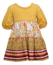 Bonnie Jean Big Girls Three Quarter Sleeves Mixed Print Knit Dress