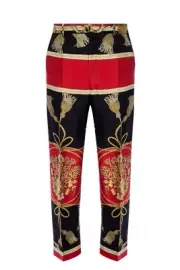 Gucci Woman's Black and Red Patterned Silk Dress Pants IT 38 545289 6046