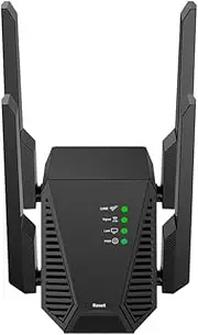 Wireless WiFi Repeater, Wireless Signal Booster Range Up to 1007 Sq Ft and 10 Devices, Portable Repeater with Ethernet Port, 360° Coverage, Enhance Signal Quality for Home, Black, RP2801