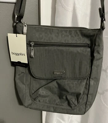 Baggallini Gray Cheetah Print Nylon Bag Shoulder Crossbody Purse