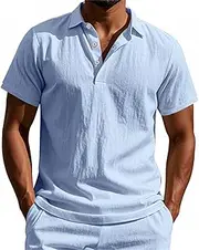 [Generic] Mens T Shirt with Collar Personalised Shirts Adult Formal Shirts Blue Short Sleeve Black with Buttons Zip Pattern Banded Collar Men's Contrast Cuffs Chequered Vintage