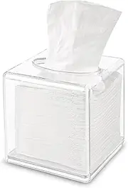 Snblzhef Tissue Box Cover Square, Clear Acrylic Tissue Box Holder, Cover Napkin Organizer for Dryer Sheets, Bathroom