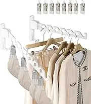 Wall Mount Coat Hanger Holder Black Clothes Drying Organizer Rack Garment Hooks Aluminium Retractable Folding Indoor Wall Mounted Hanger Space Saver for Laundry Room Bedroom White
