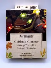 PIER1 AUTUMN FALL 10"LEAF GLIMMER STRINGS 50 LIGHTS BRAND NEW IN BOX