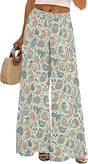 [EQQZD] Palazzo Pants for Women Flowy Wide Leg High Waisted Trousers Long Dressy Bottoms, Floral#05, Large