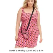 New DVF Target Sz 17 MINI DRESS 90s Shift Pink Modern Geo Diane von Furstenberg