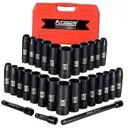 1/2-Inch Drive Impact Socket Set, 29 Pieces, 6 Point, SAE/Metric, (3/8" - 1",