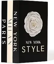 Decorative Books for Home Decor, Small Fake Books for Decoration with Blank Pages – Fashion Designer Coffee Table Book Decor Set of 3, Modern Book Stack Shelf Decor – Hardcover, Black/Cream