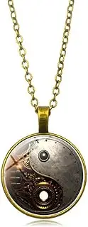 [NEPOMI] Yin Yang Steampunk Pendant Necklace for Men Women,Yin Yang Tai Chi Vintage Necklace Mens Womens Jewelry Gift Zinc Alloy Link Chain Spiritual Necklace 18'' Chain+2'' Extender(Send Gift Box),