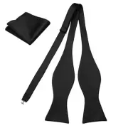 Men's Woven Self Tie Bow Tie and Pocket Square Men's Formal Wear 001-black
