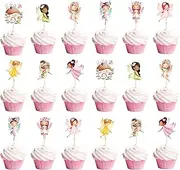 Fairy Cupcake Toppers, Fairy Cake Picks for Girls, 18Pcs Fairy Cake Decorations, Fairy Baby Shower Cupcake Toppers, Fairy 1st Birthday Party Decorations