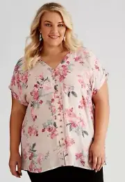 Autograph Top Plus Size 24 Shirt Blouse Tunic Pink Floral Short Sleeve NEW RP$80