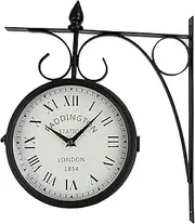 Outdoor Garden Clock,Weatherproof Double-Sided Wall Clock with Outside Bracket European Retro Style Wrought Iron Black Creative Paddington Station Wall Clock Indoor Outdoor Decorat