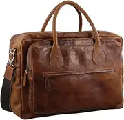 [Pierre Cardin] Men's Rustic Leather Business/Overnight Bag, Cognac