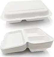 Nature Nourish | 25 Pack of 100% Compostable Takeout Containers. These Innovative Clamshell Food containers, Measuring at 10 * 6 inches, are Crafted from eco-Friendly Sugarcane fibers.
